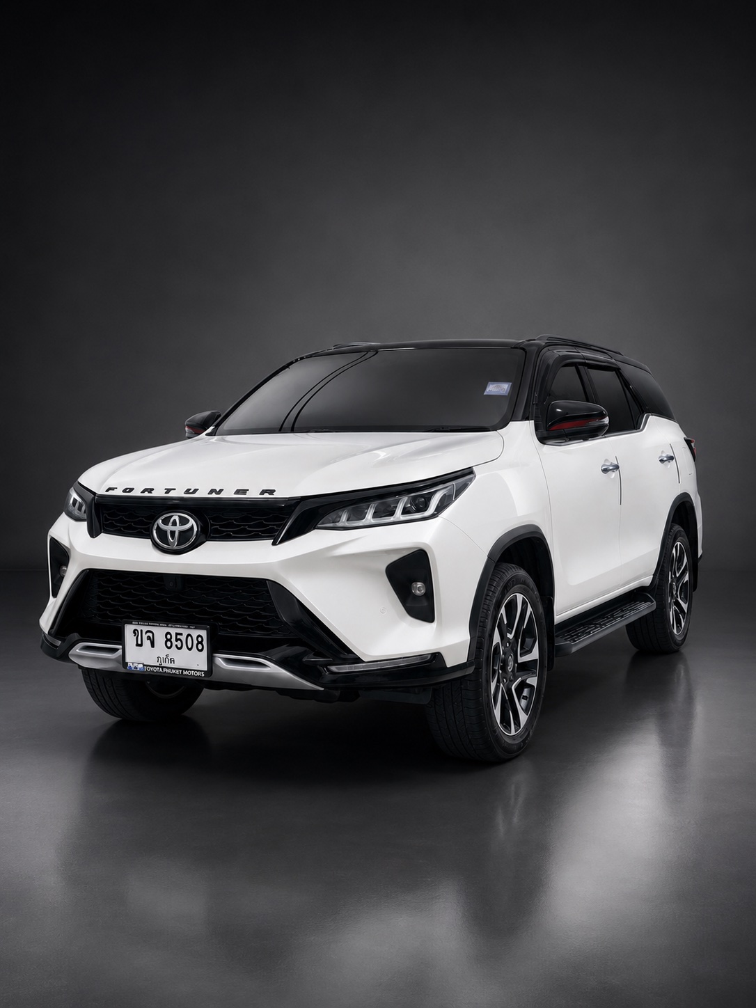 White Toyota Fortuner in a three-quarter view
